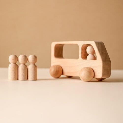 1pc Baby Beech Wooden Toys Car Montessori Educational Toy Kid Four Wheels Cartoon Bus Children Wood Blocks Gifts