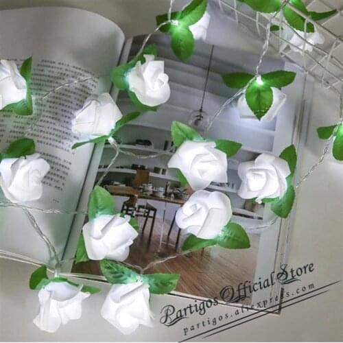 10/20pcs LEDs Rose light Foam Rose Fairy String Lights Wedding Valentines Day Bouquet Party Garland Decor Luminaria Rose