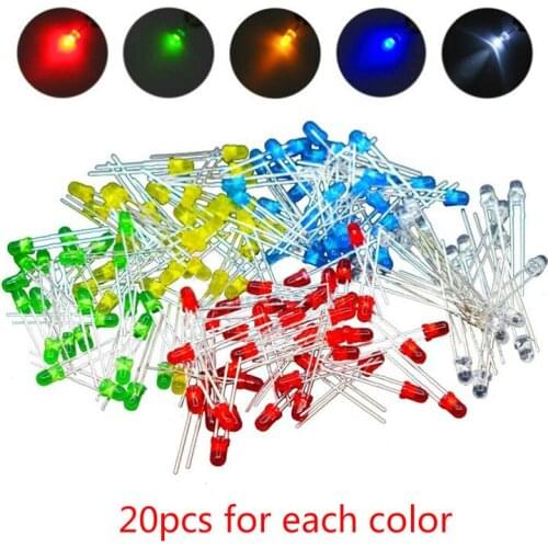 100pcs 3mm LED lights white yellow red green blue various kits DIY LED settings electronic diy kit