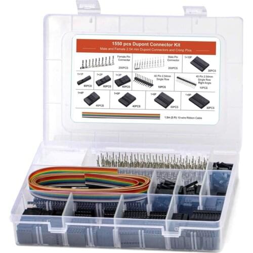1550PCS 2.54mm Pitch Wire-to-Wire Dupont Connector Kit, includes Pin Headers,Jumper Wire,Crimp Pins for RC Servo,SMT,SATA,EPS