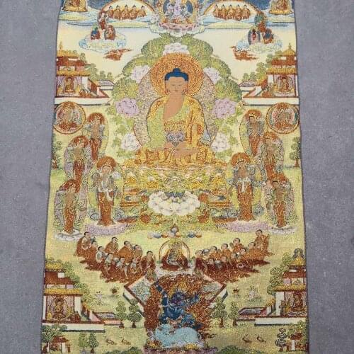 36 inch Silk embroidery Shakyamuni Amitabha Buddha Tathagata Bowl Thangka Paintings Mural
