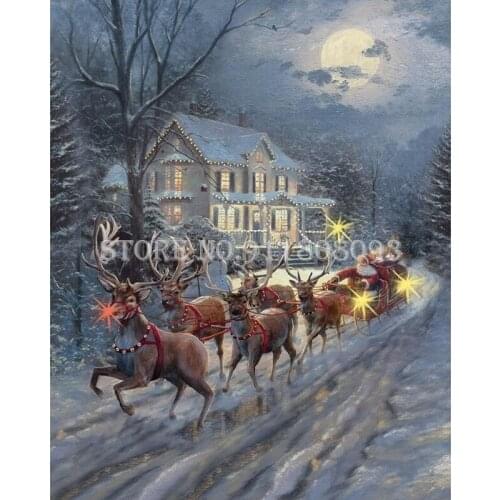 Diamond Embroidery Cross Stitch Kits 5D Diy Diamond Painting Christmas Deer Snow House Pictures Mosaic Craft Rhinestones Decor