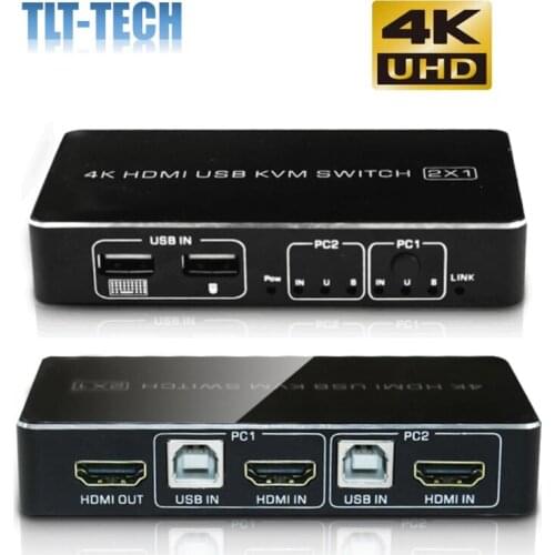 Free shipping 2 Port 4K HDMI 2.0 KVM USB Switcher Switch Switches Support Hot key and EDID