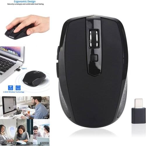 2.4GHZ Wireless Mouse with Type-C Receiver Ergonomic 6 Buttons Mouse for Type-C Devices NK-Shopping