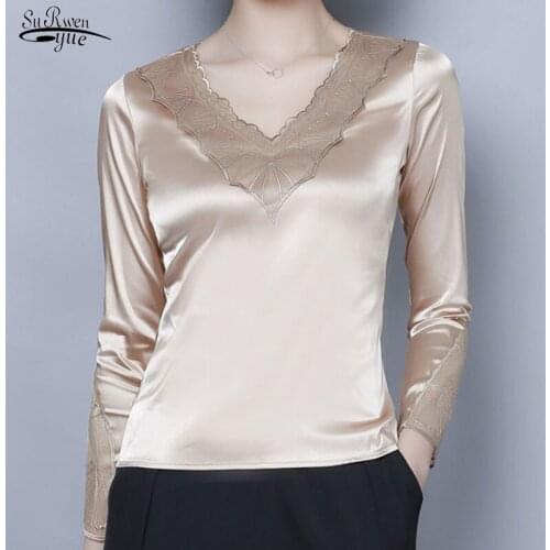 Chemisier Femme 2021 Spring New V-neck Long Sleeve Lace Stitching Chiffon Blouse Women Elegant Ol White Base Blouse Women 9489