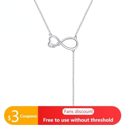 Fashion 925 Sterling Silver Eternal Love Infinite Symbol Necklace Letter Choker Necklace with Red Crystal Heart Pendant Gift