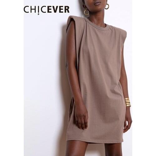 CHICEVER White Dress For Women O Neck Sleeveless Vest Plus Size Minimalism A Line Loose Casual Dresses Female 2021 Summer Style