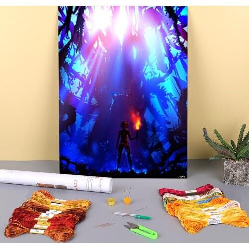 Scenery Red Flower Printed 11CT Cross Stitch Patterns Embroidery DMC Threads Sewing Craft Painting Handmade Mulina Adults