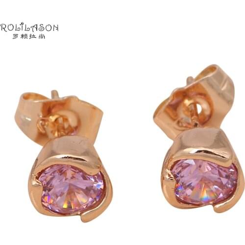 Designers gold tone fashion jewelry for women Zircon Pink Crystal Stud Earrings JE828 Best gifts for Prom & Wedding