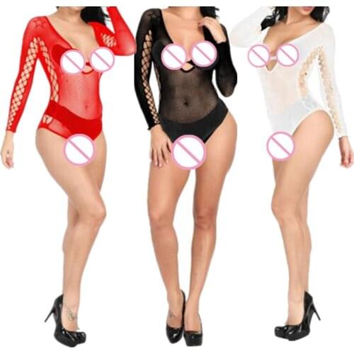 Erotic Langerie Hot Lenceria Sexy Lingerie Plus Size Women Underwear Fishnet Sleepwear Sexy Clothes Long Sleeve Teddies Bodysuit