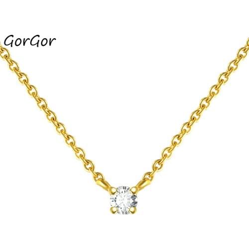 GorGor Necklace Women 925 Sterling Pattern Different Sizes Zircon Short Golden Simplicity Temperament Jewelry 60300891010C