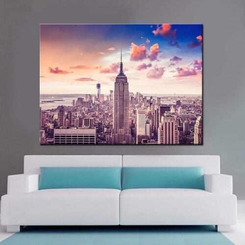 Canvas HD Print Wall Art Poster Artwork One Piece New York City Building Painting Aerial View Picture Living Room Home Decor