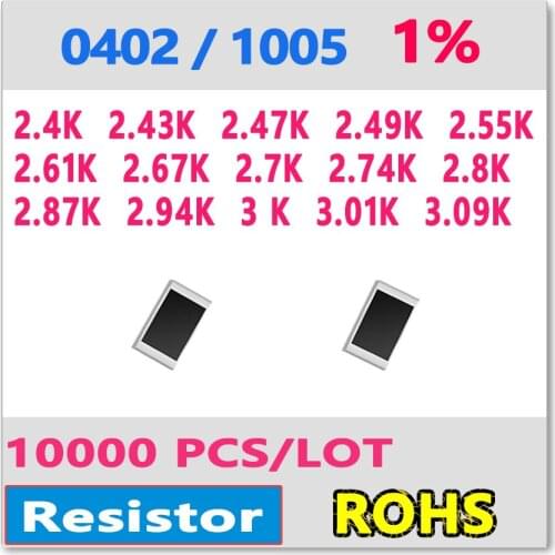 JASNPROSMA OHM 0402 F 1% 10000pcs 2.4K 2.43K 2.47K 2.49K 2.55K 2.61K 2.67K 2.7K 2.74K 2.8K 2.87K 2.94K 3K 3.01K 3.09K smd 1005