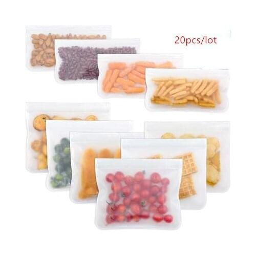 20pcs/Lot Silicone Food Storage Containers Leakproof Containers Reusable Stand Up Zip Shut Bag Cup Fresh Bag Food Storage Bag