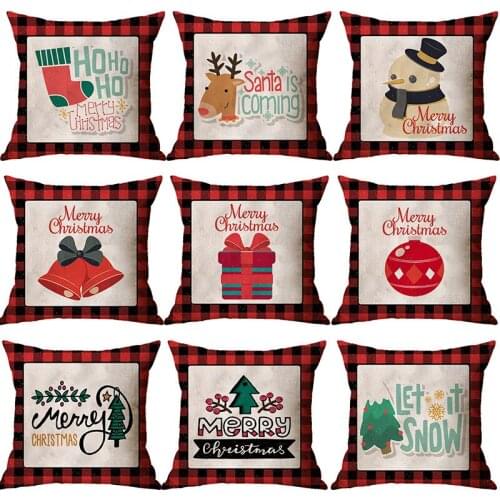 Red Plaid Christmas Printed Home Decor Cushion Cover 45*45cm Cotton Linen Pillow Covers Sofa Cushions Pillow Cases 0576