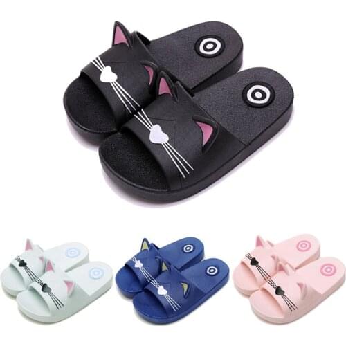 Boys Girls Summer Slippers Cute Cat Slides Lightweight Todder Beach Water Shoes Soft Non-Slip Kids Shower Pool Home Sandals