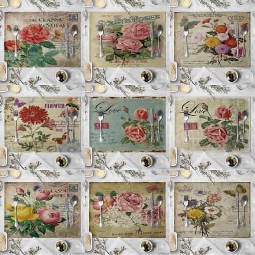 Fashion Print Rectangle Cotton Linen Western Style Table Pad Cut Mats Placemat for Dinner Kitchen Table 40x30cm