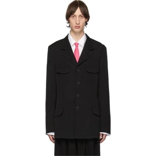 Mens new menswear personality simple classic fashion trend hair stylist style belted British blazer