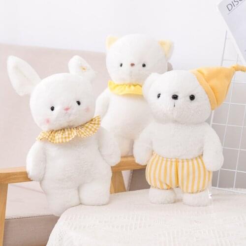 35cm Soft Cute Cartoon Rabbit Bear Cat With Hat Plush Toys Stuffed Lovely Animals Pillow Doll For Girls Kids Birthday Gifts