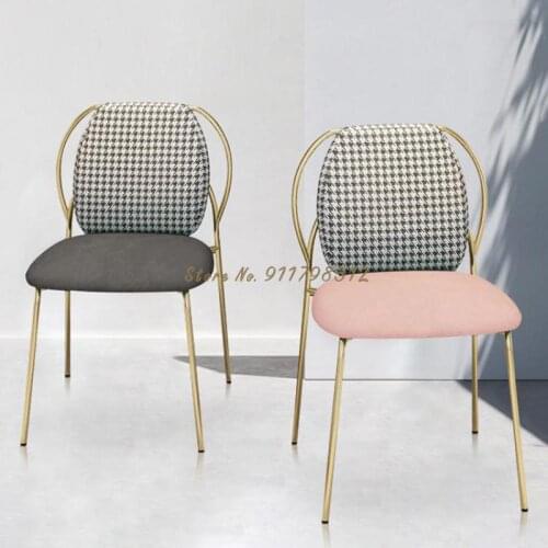Nordic light luxury dining chair modern minimalist home restaurant houndstooth chair creative lazy net red makeup stool