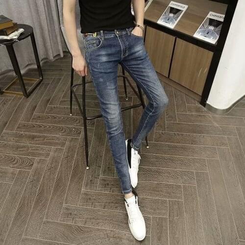 Wholesale 2021 Fashion Denim trousers mens nine-point pants trendy brand Slim feet all-match summer thin teenager pencil pants