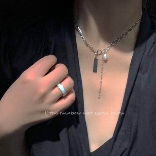Korean Fashion stainless Steel Pearl Pendant Necklace Women Punk Harajuku Cuban chain Cute Choker Necklace Hip Hop Jewelry Gifts