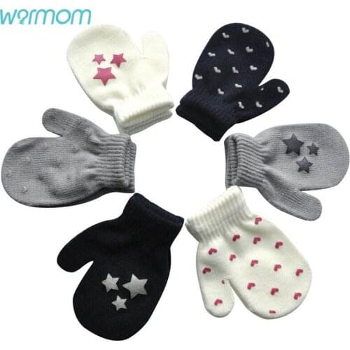 Warmom New Kindergarten Children Keep Warm Winter Anti-scratch Finger Gloves Baby Printing Cute Little Gloves For 1-4 Years Old