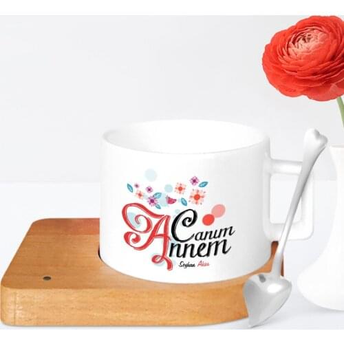 Personalized Dear Mom Wooden Altlıklı Ceramic Cup-18
