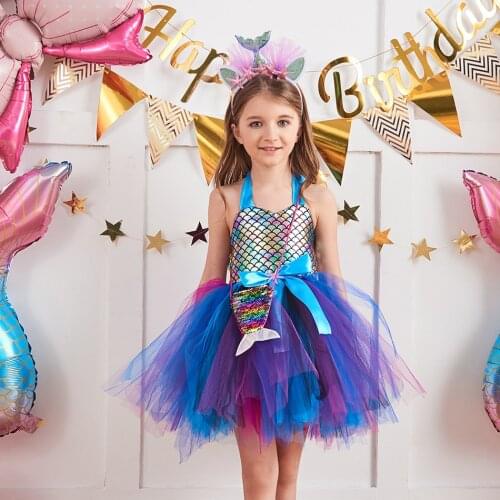 Girls Halloween Costume Dresses Toddler Mermaid TUTU Dress Fluffy Ball Gown Kids Carnival Disguise Clothes Princess Robe Vestido
