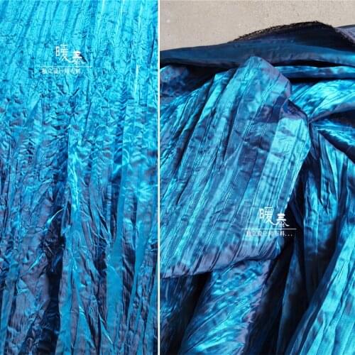 Pleated Polyester Fabric Miyake Style Folds Peacock Blue DIY Patches Photo Props Background Decor Skirt Dress Designer Fabric