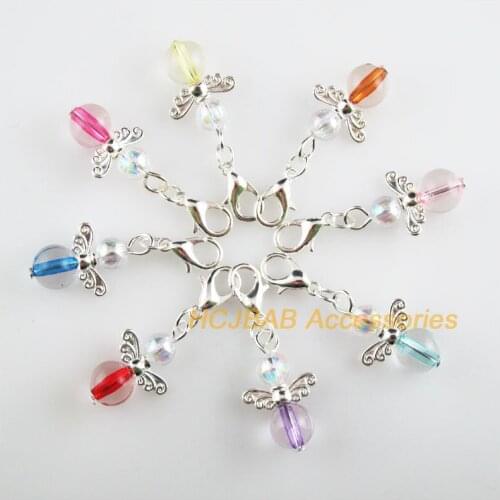 8New Angel 14x21mm Charms Mixed Ball Acrylic Silver Plated Retro With Lobster Claw Clasps