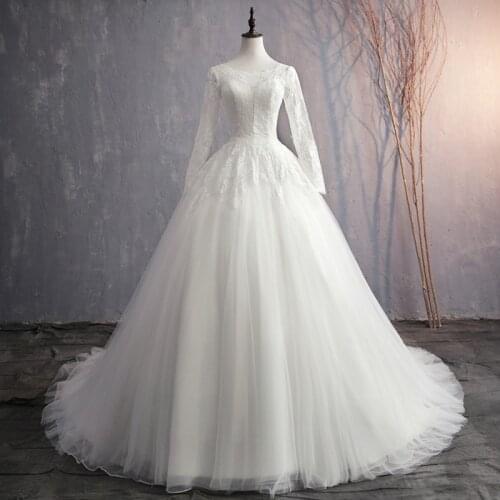 Vestido De Noiva 2020 Gryffon Luxury Lace Full Sleeve Ball Gown Princess Classic Illusion Wedding Dress Plus Customize