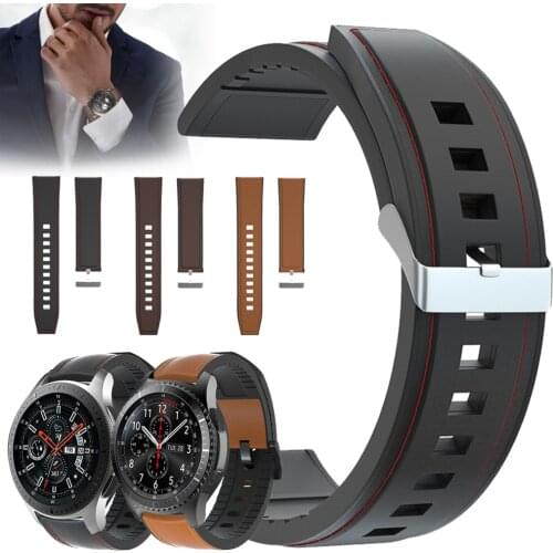 For Samsung Gear S3 Frontier Classic Galaxy Watch 46mm Genuine Leather Silicone Strap Bracelet Watchbands 22mm Watch Band