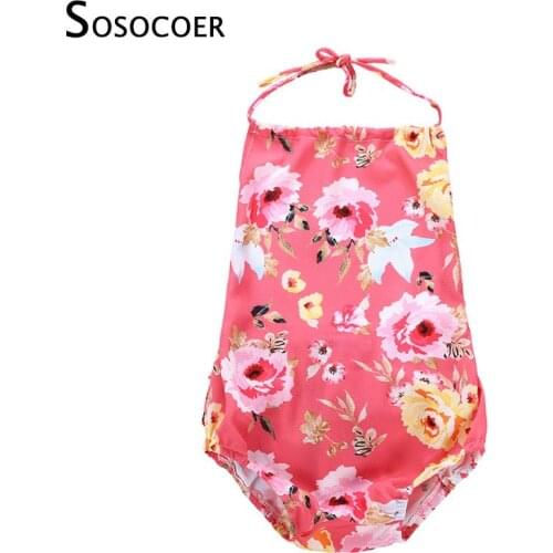 SOSOCOER Cute Floral Romper Baby Girls Clothes Summer Hanging Neck Infant Jumpsuit Rompers Toddler Newborn Outfits Hot Sale