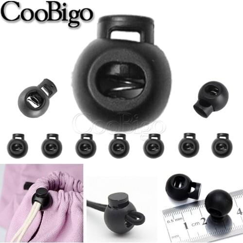 20pcs Round Ball Cord Lock Stopper Black Plastic for sportswear Boots shoelace Rope Paracord Backpack DIY Craft Accessories
