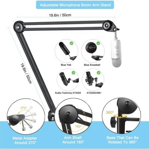 Heavy Duty Adjustable Microphone Boom Arm Stand Suspension Scissor Spring Built-in Mic Stand For Blue Yeti Blue Snowball Bracket
