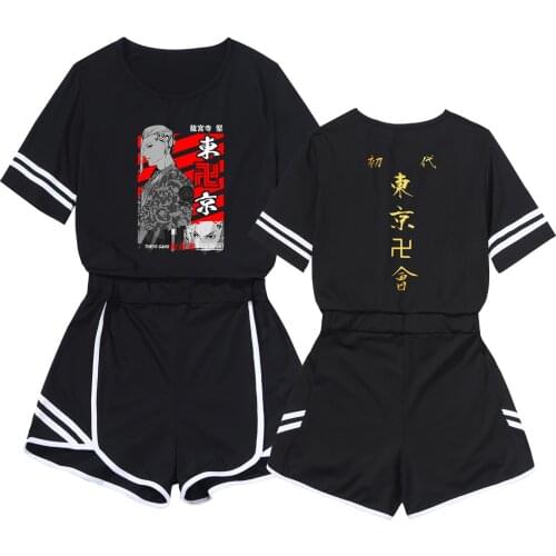 Tokyo Revengers Crop Short Suit Anime Cosplay Sweet Style T-Short Pants Two Piece Set Casual Tracksuit Outfit Summer Matching