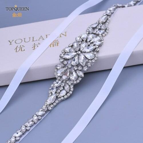 TOPQUEEN S489 Rhinestones Wedding Belt Sash Silver Diamond Crystal Bridal Belt For Wedding Gown Wedding Decoration Girdles