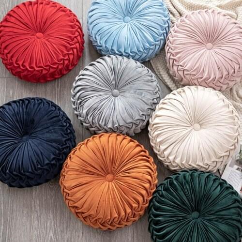 Yaapeet 38x38x10cm European Style Round Seat Cushion/Back Cushion Ruffle Decor Pillow for Bed Sofa Chair Pumpkin Shaped Cushion