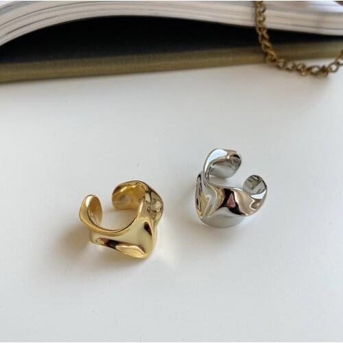 Japan Korean version of simple S925 sterling silver irregular shaped ear clip female ins without ear hole damage texture