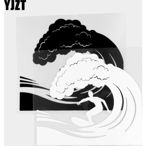 YJZT 17.5×15.4CM Cartoon Creative Surfing Man Fun Vinyl Decal Car Sticker Black/Silver 20A-0393