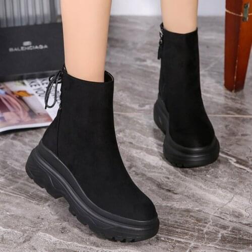 LYXLYH Ankle Boots Women 2020 Winter Black Boots Woman Casual Shoes Plush Platform Snow Boots Women Shoes Female Sneakers