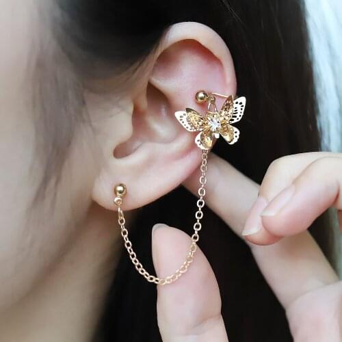 2021 Fashion Butterfly Clip Earrings Ear Hook Stud Earrings Single Pierced Earring Earrings Women Girls Punk Goth Jewelry 1pcs