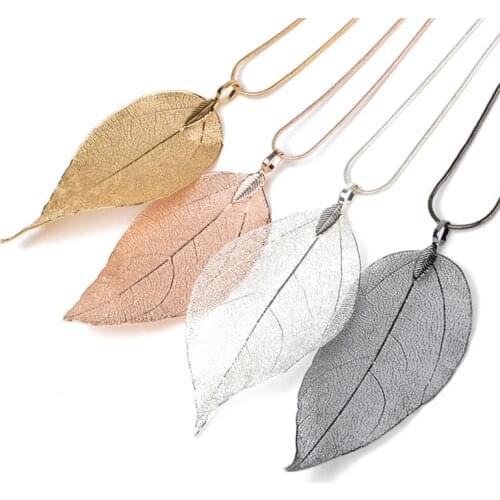 Natural Long Leaf Pendants Necklace Female Necklaces Fashion Jewelry For Women Stray Leaves Unique Sweater Pendant