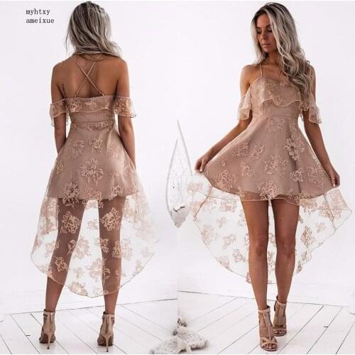 Robe De Soiree Strapless Short A-line Ladies Evening Dresses Lace High-low 2020 Sexy Backless Customizable Women Evening Gowns