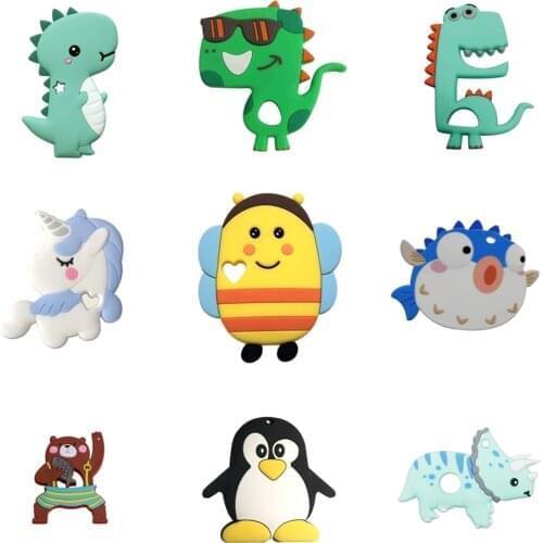 1pc Silicone Teether Food Grade Cartoon Baby Teething Toys BPA Free Safe Baby Teether DIY Necklace Pendant Black Rose Red