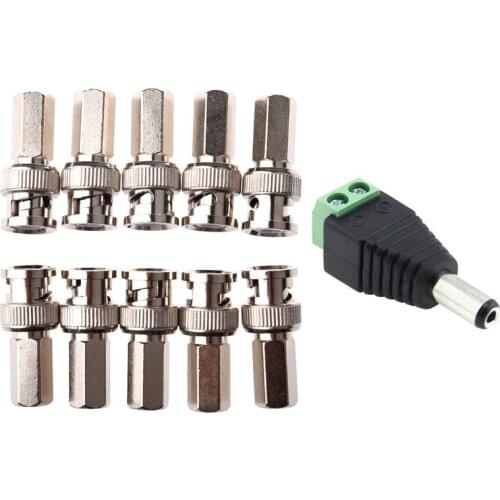 10 Pcs 2.1X5.5mm Male Jack DC Power Adapter for CCTV Camera & 10x Twist-On BNC Male Coax Connectors CCTV RG59