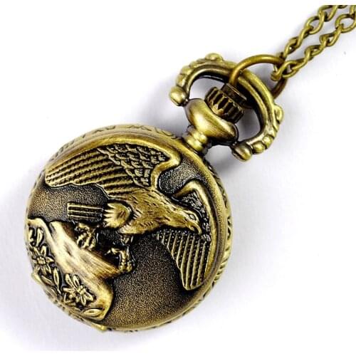 10pcs/lot Steampunk Vintage FLY Eagle on stone Pocket Watch Necklace anime pendant xmas party gift
