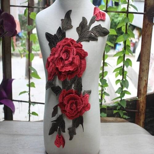 2piece Embroidered Lace Motif Red Flower Applique Floral Patches Venise Trimming Scrapbooking Sewing Accessories-DBQ