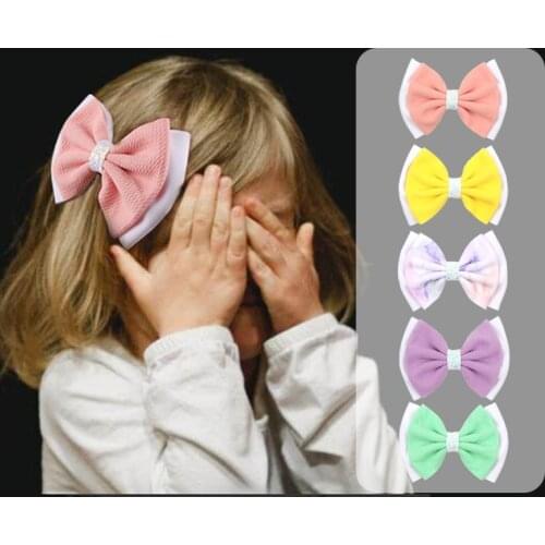 1Pair Popular Double Layer 6" Two-Color Bows Barrettes For Girls Kids DIY Festival Accessories Waffle Bowknotted Hair Clips